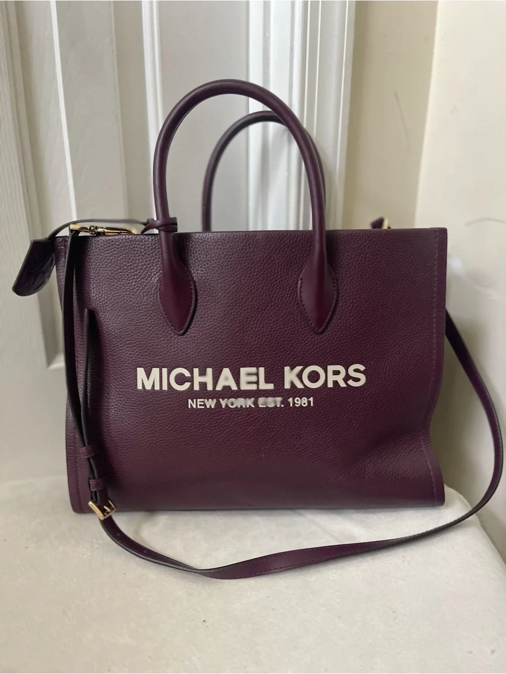 Michael Kors Plum Leather Tote with Bold Logo